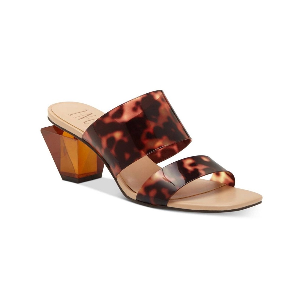 INC Womens Brown Calantha Clear Vinyl Square Toe Slip On Dress Sandals With Heel
